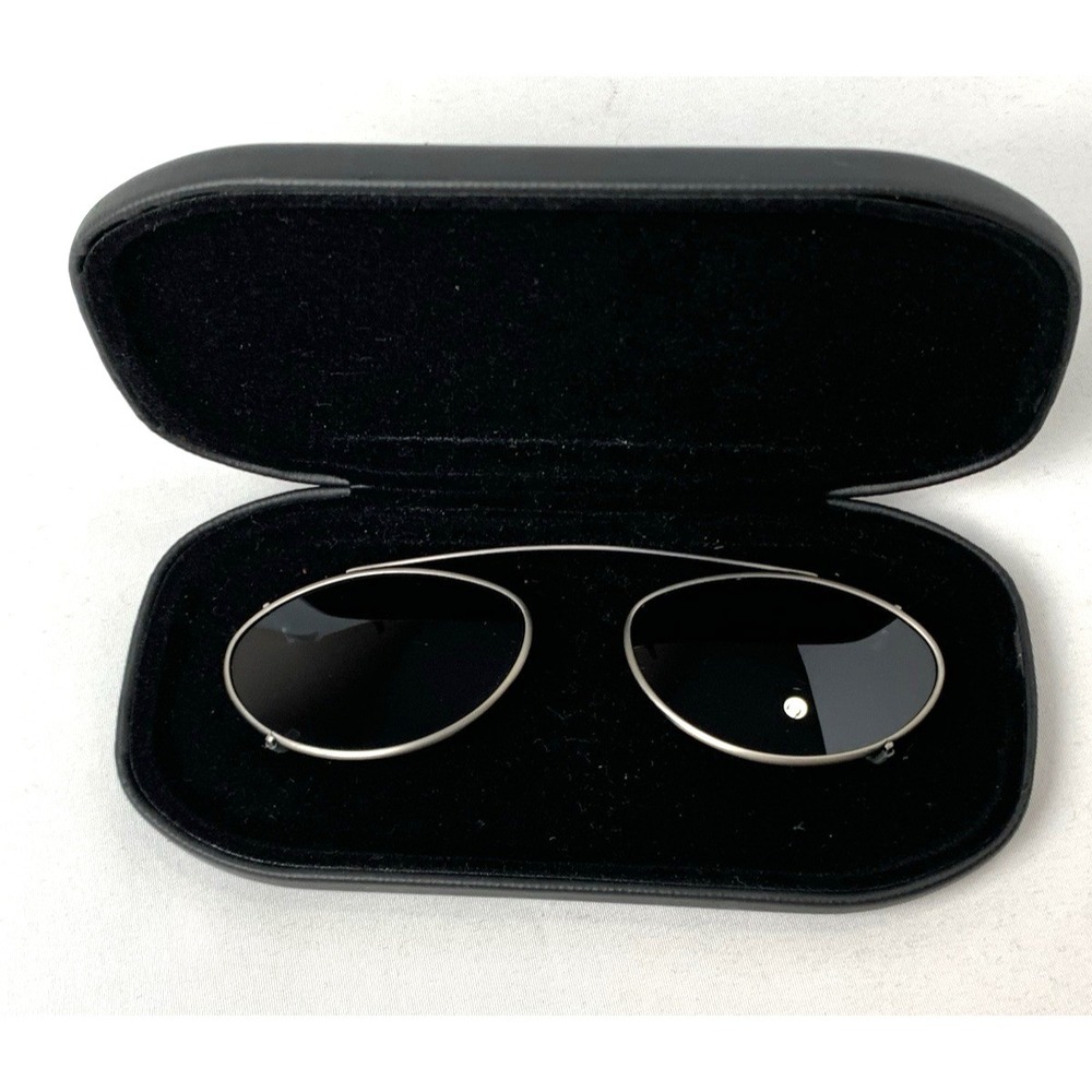 Wire Rim Sunglasses Clip Ons Gray Lens Gunmetal Rims Slim Clamshell Case